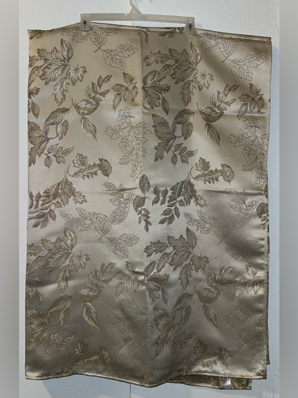 60” X 80” Beige and Gold Leaf Jacquard or Brocade Fabric Tablecloth